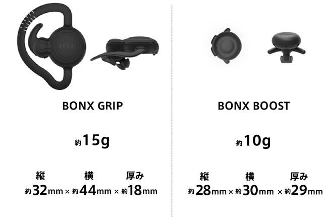 「BONX GRIP」（左）と「BONX BOOST」（右）のサイズ比較