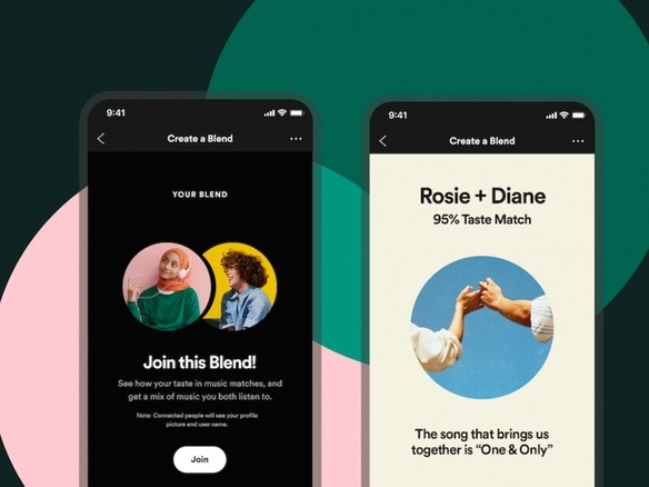 Spotify、友達と共有できるプレイリスト「Blend」正式開始--2人の好きな音楽を自動収集
