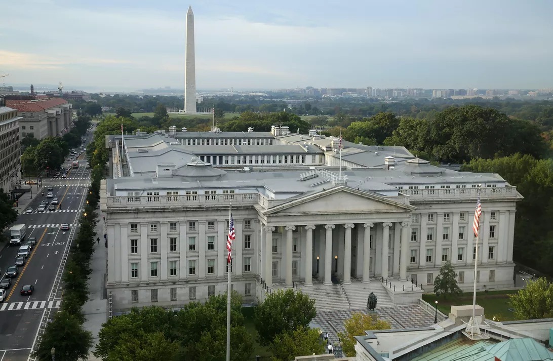 The US Treasury Building in Washington, DC.