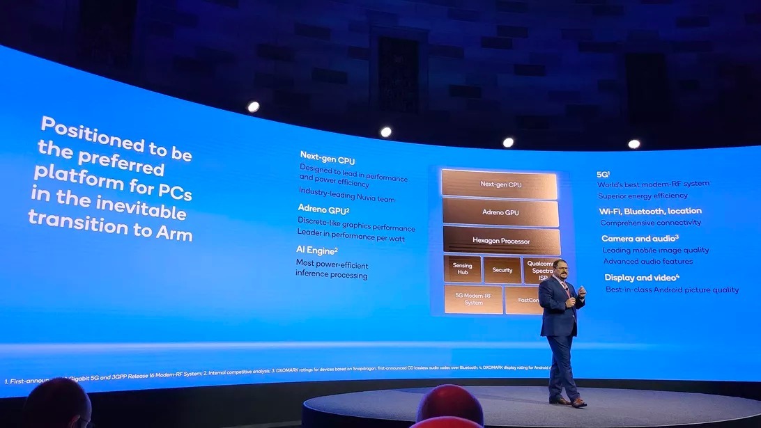 Qualcomm CEO Cristiano Amon speaking at the company's investor event in 2021.