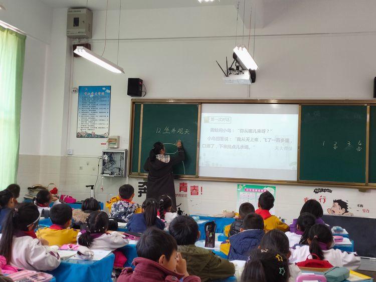 デジタル教材と従来の黒板を使ったハイブリッド授業の様子（昆明市武成小学、https://www.meipian.cn/2ja5ktdzより画像引用）