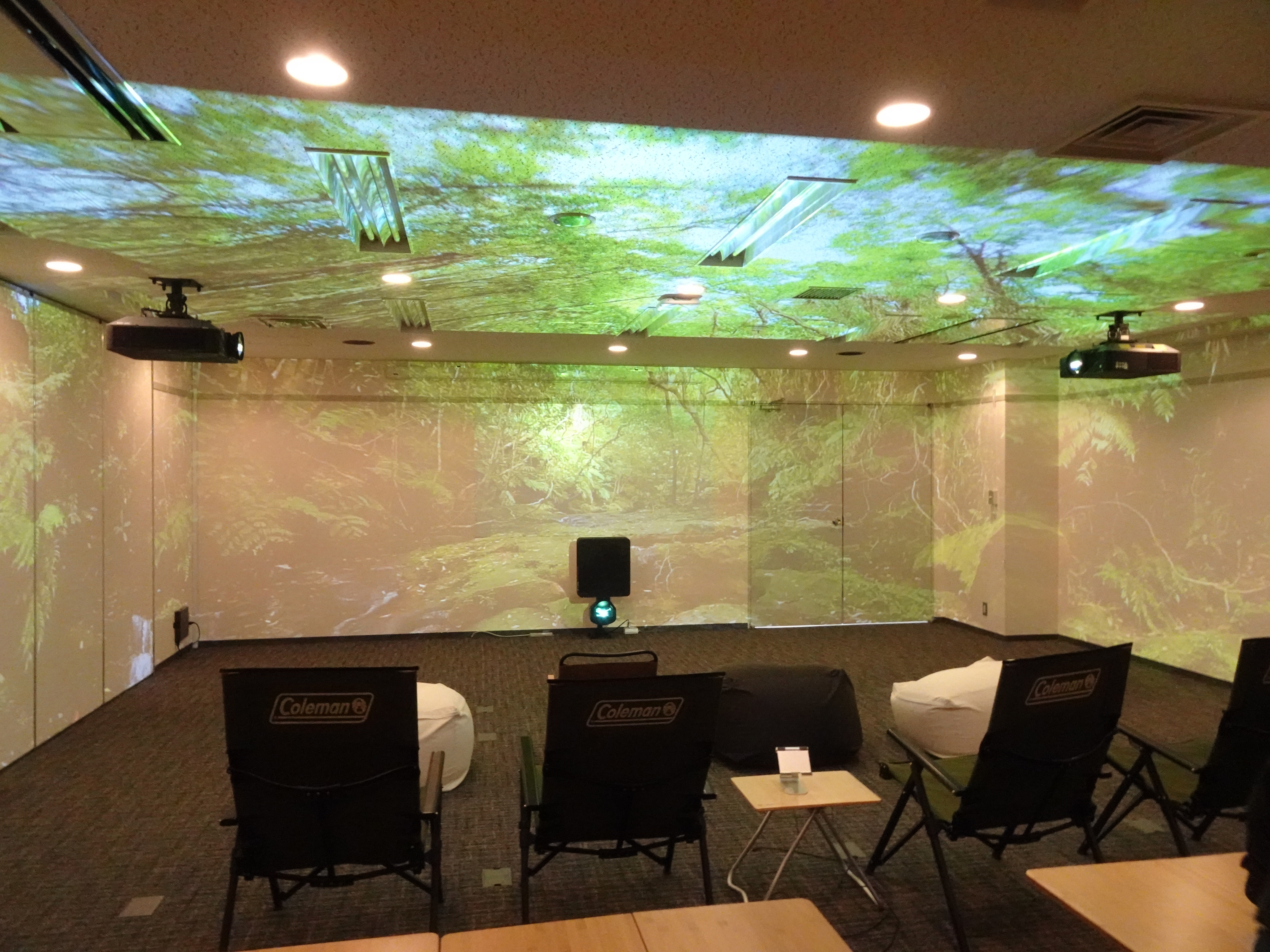 地下2階の会議室に設けられたフォレストデジタルの没入自然空間「TOKIWA PARK by uralaa」