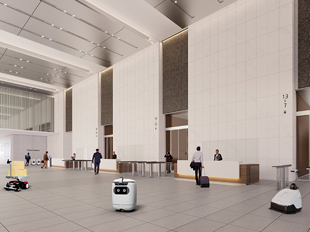 「東京ミッドタウン八重洲」ではデリバリー、清掃、運搬ロボットを導入する