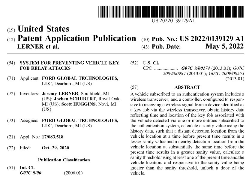 公開されたFord Global Technologiesの特許（出典：USPTO）