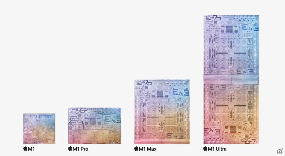 M1シリーズ。3月に発表した「M1 Ultra」は、1140億個のトランジスターで構成される
