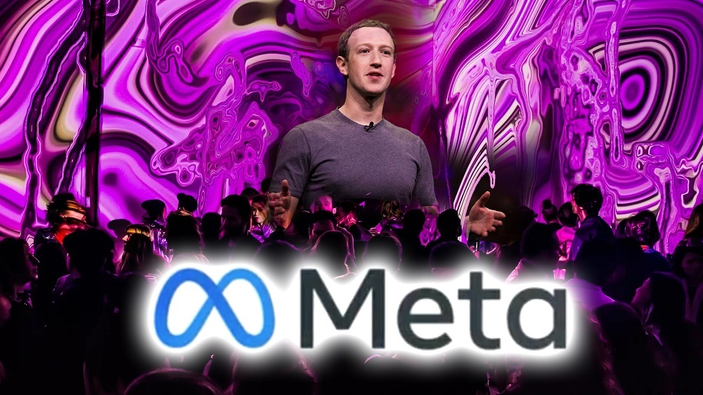 Mark Zuckerberg氏と、Metaのロゴ