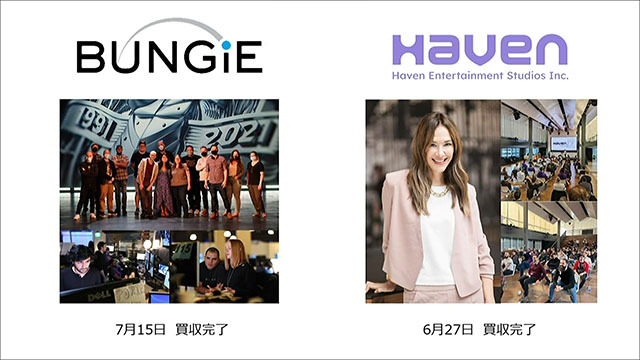 7月15日にBungie、6月27日にHaven Entertainment Studiosの買収を完了