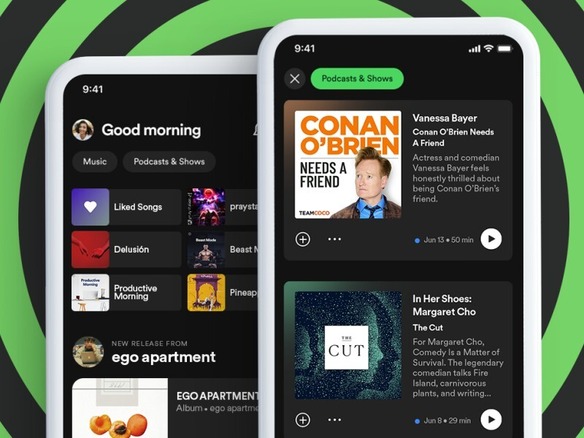 Spotify、アプリのホームに「音楽」「ポッドキャストと番組」ボタン--それぞれ探しやすく