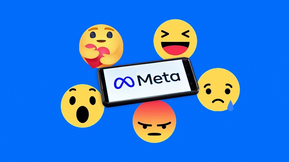 Metaのロゴを表示したスマートフォン