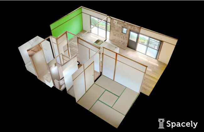 パノラマ画像から生成された3Dの廿日市リノベ空き家物件のドールハウス