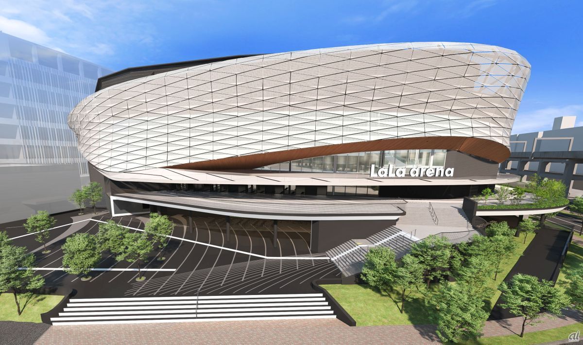 三井不動産とミクシィが、千葉県船橋市に建築中の多目的アリーナ「LaLa arena TOKYO-BAY（ららアリーナ 東京ベイ）」（※画像は外観イメージ）。収容は1万人規模で、2024年春開業予定