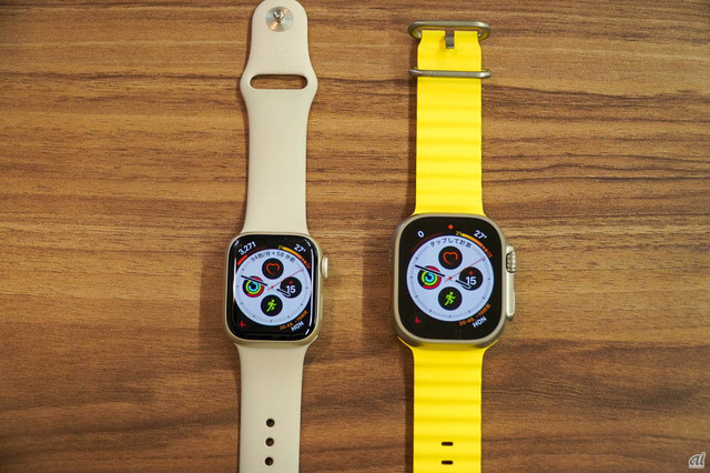 　Apple Watch Series 7で使用していたインフォグラフの文字盤で比較すると、Apple Watch Ultraは空白を感じる。