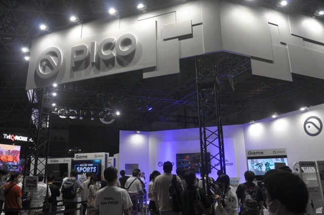 　中国のVRメーカー「Pico」のブース。6月に発表されたばかりの最新フラッグシップモデル「Pico Neo3 Link」を体験できるとあって、こちらも盛況だった。