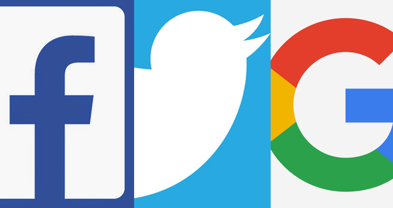 Facebook、Twitter、Googleのロゴ