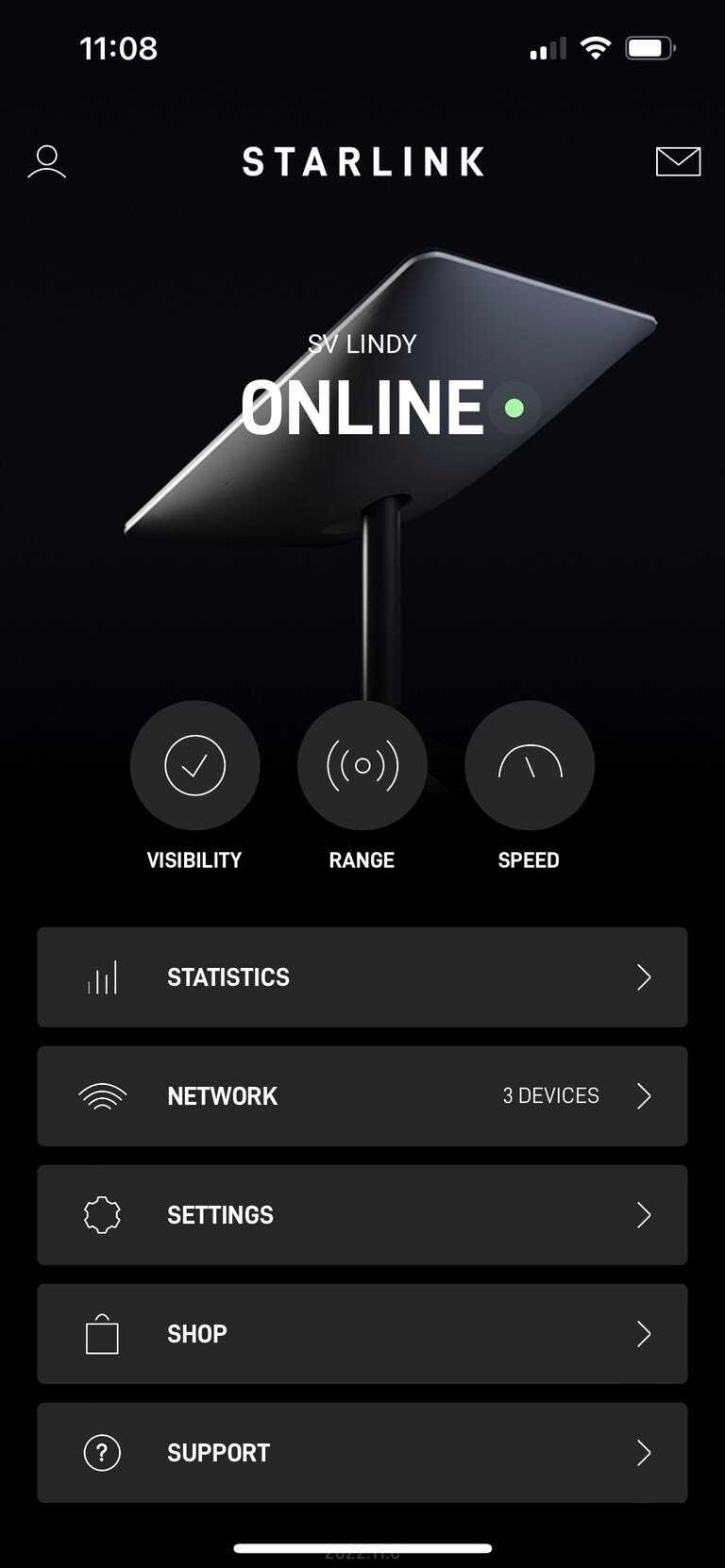 Starlink for RVのアプリの画面
