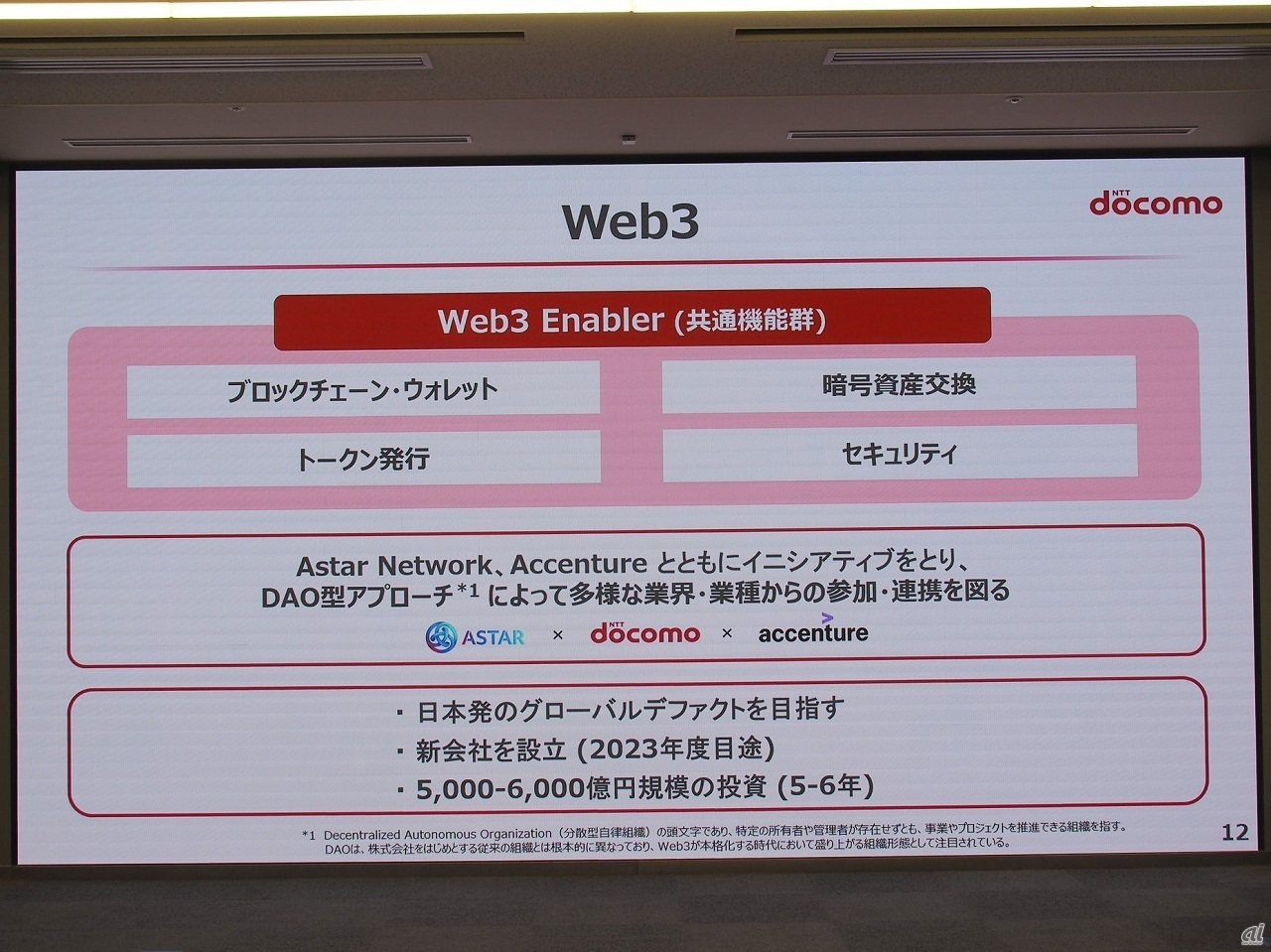 ドコモはWeb3関連のサービスを提供する基盤となる「Web3 Enabler」の提供を表明、Web3関連の事業に5000～6000億円もの大規模投資をしていくことも明らかにした