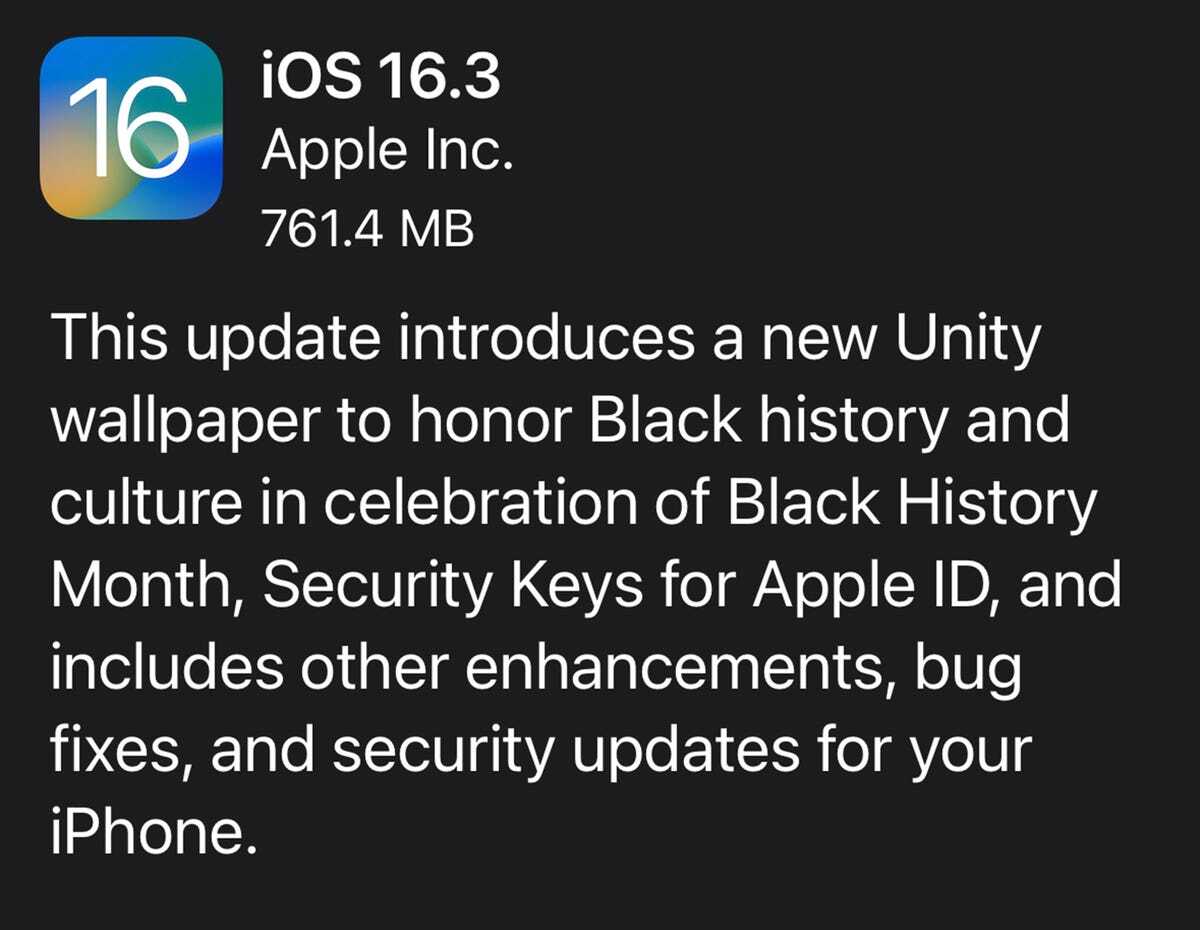 iOS 16.3のアップデート通知