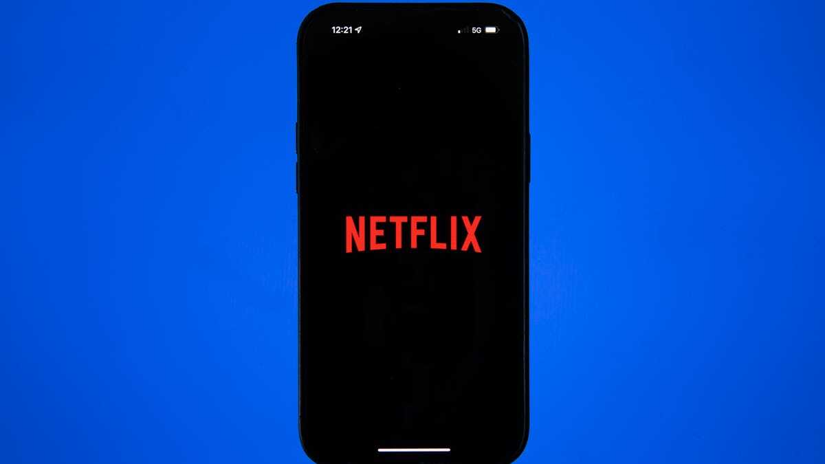 Netflixのロゴを表示したスマホ