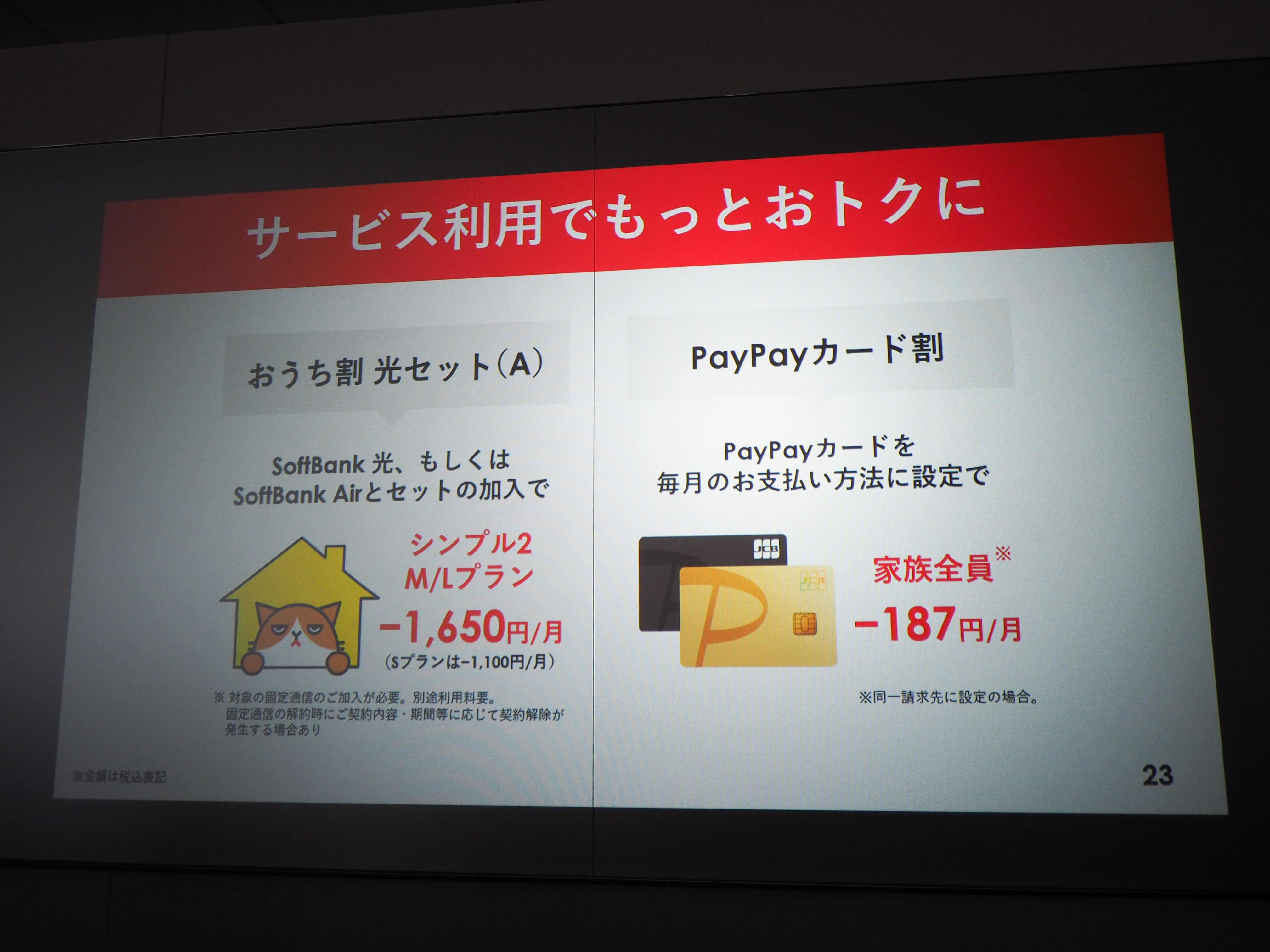シンプル2では従来の「おうち割　光セット(A)」に加え、新たに「PayPayカード」で料金を支払うことで適用される「PayPayカード割」が追加された