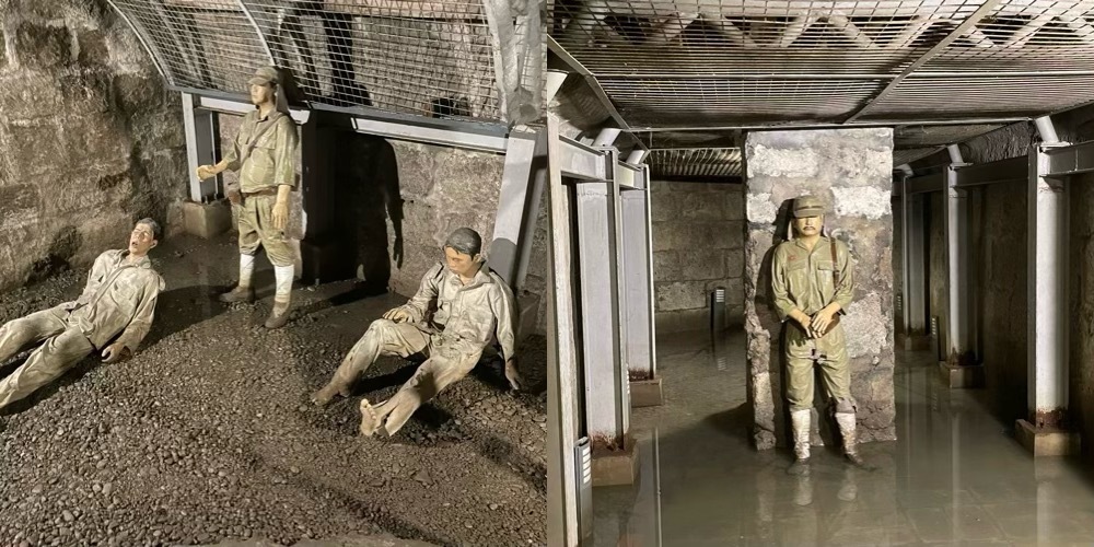 サンチャゴ要塞の地下。日本軍兵士の蝋人形が観光客を監視しているかのように見える
