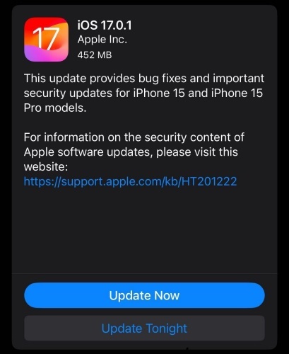 iOS 17.0.1の説明