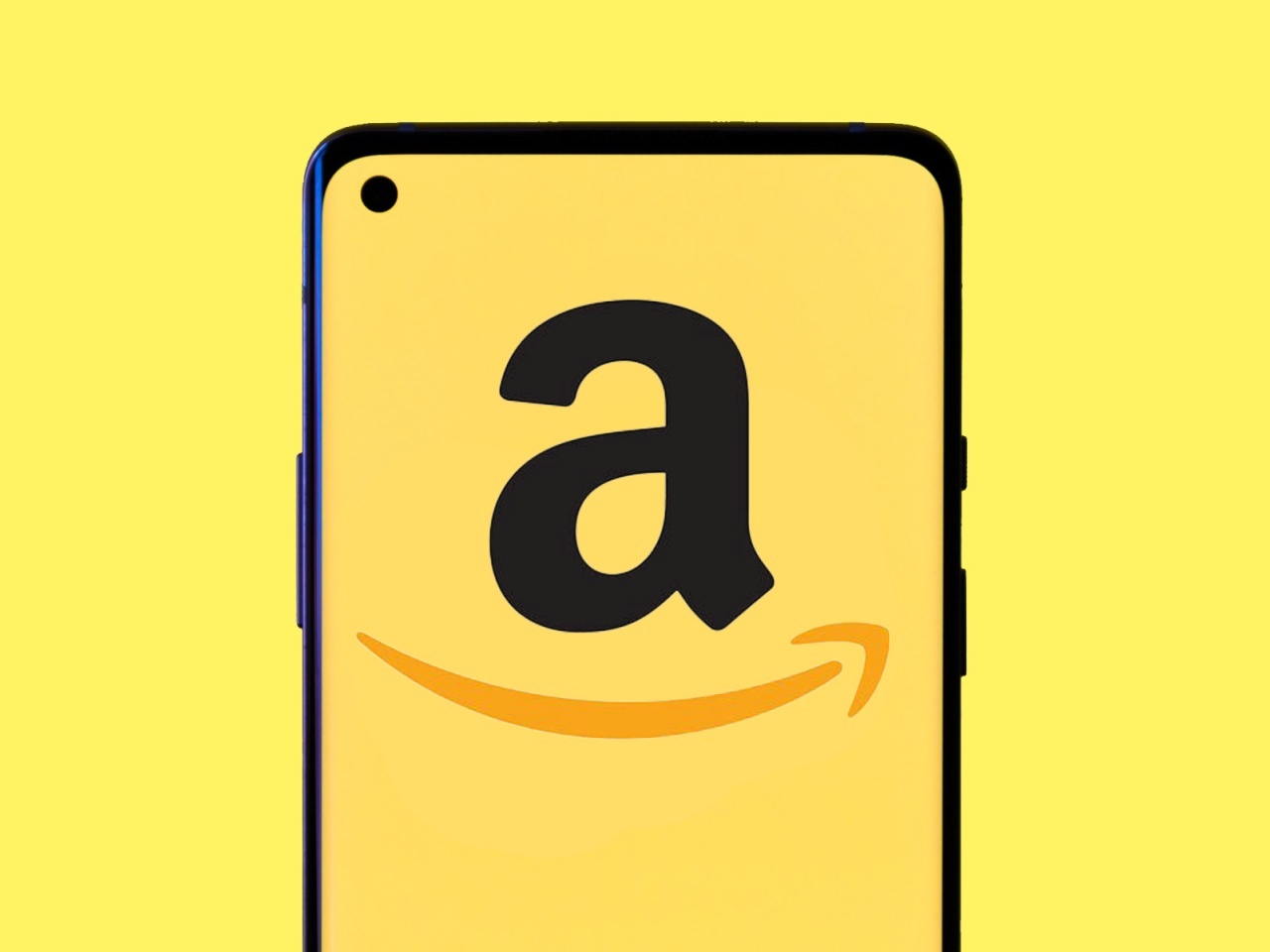 Amazonのロゴを表示したスマホ