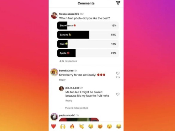 Instagram、コメント欄でのアンケート機能をテスト中
