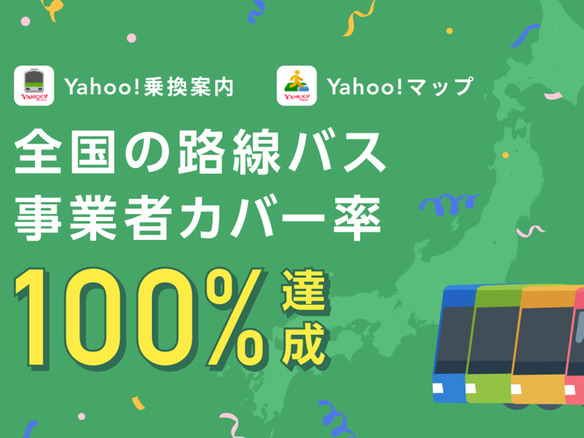 「Yahoo!乗換案内」「Yahoo!マップ」などの全国路線バス事業者カバー率が100％に