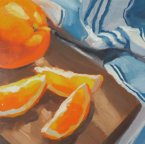 オレンジを描いた油絵風のイラスト