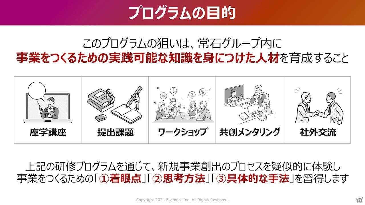 5つのプロセスで行われるフィラメントの新規人材育成プログラム
