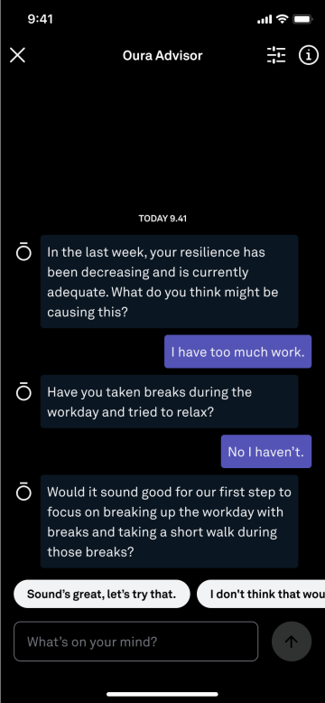 Oura Advisorとの会話のスクリーンショット