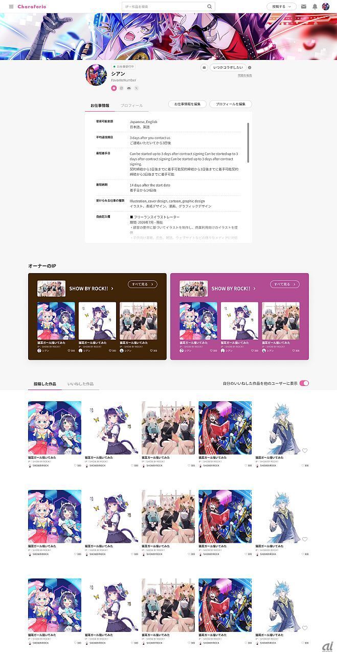 ユーザーページ（イメージ）