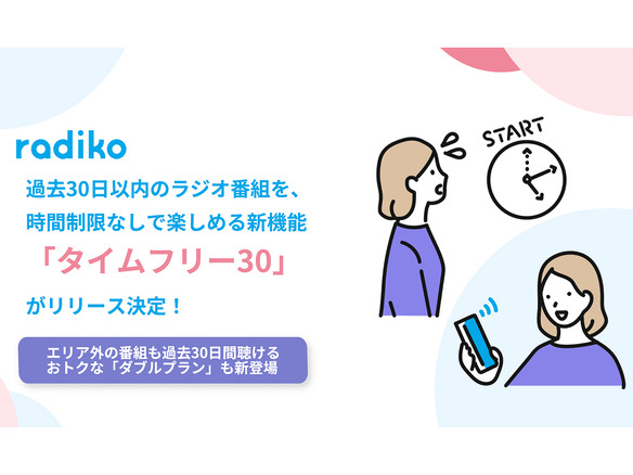 radiko、過去30日のラジオ番組を無制限で聴ける「タイムフリー30」--今秋開始へ