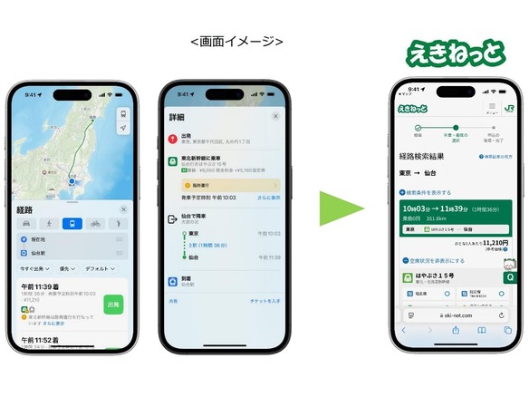 アップルの「マップ」、JR東の「えきねっと」と連携--そのまま切符を購入可能に