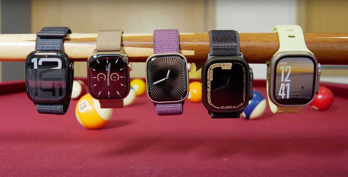 並べられたApple Watch Series 10とUltra 2の5つのモデル