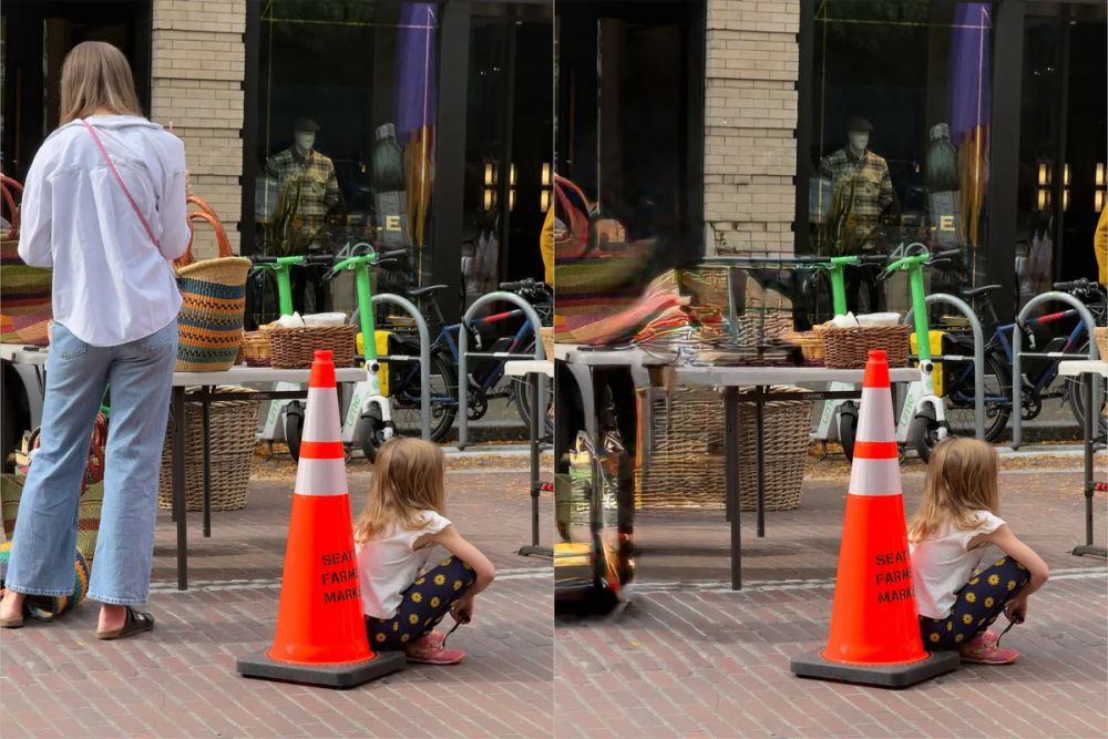 人物が大きく写った写真と、それを取り除いた写真