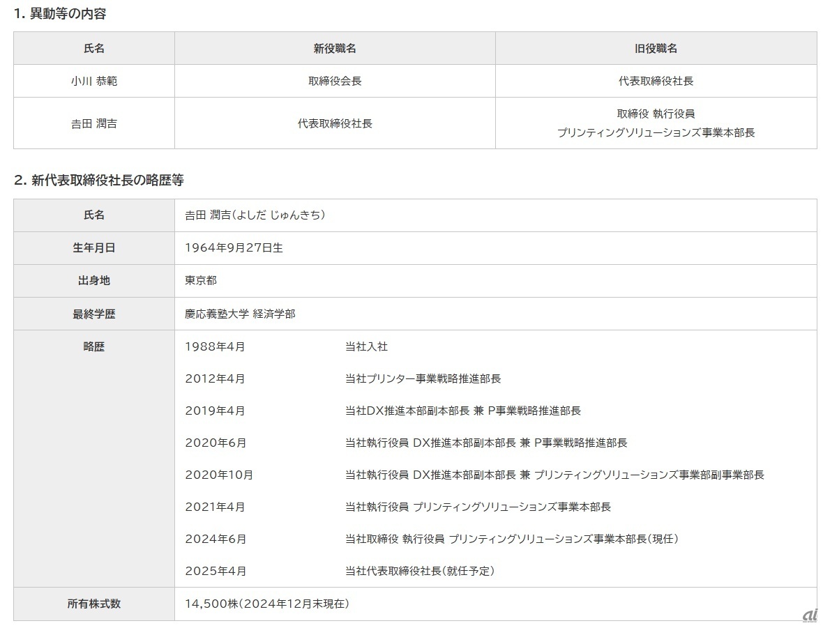 異動の内容、吉田氏の略歴など