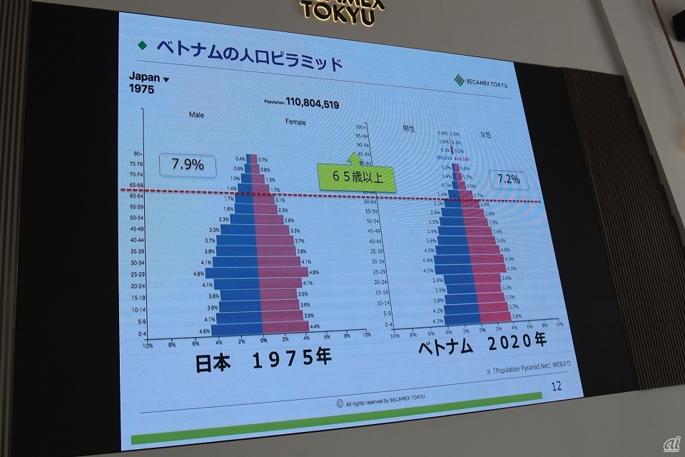 1975年の日本と2020年のベトナムの人口ピラミッド比較