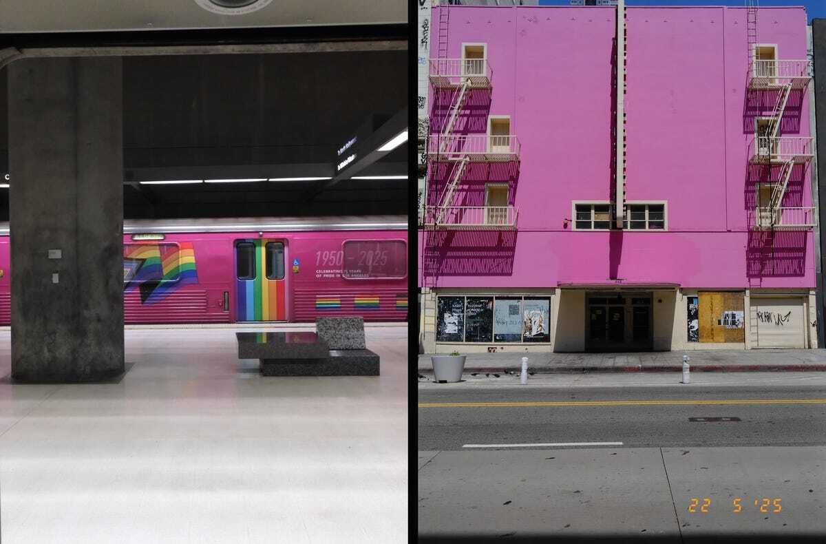 建物の中と外からの写真を並べた2-in-1の写真