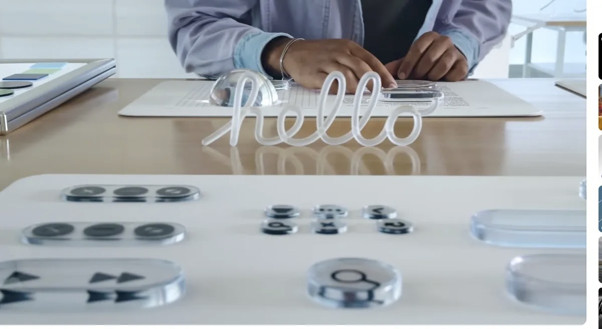 AppleはLiquid Glassインターフェースを考案する際、実物のガラスデザインを多数試作したことがうかがえる（Apple/Screenshot by Joe Maldonado/CNET）