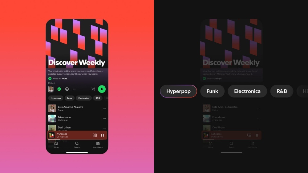 Discover Weeklyに複数のジャンルが表示された画面
