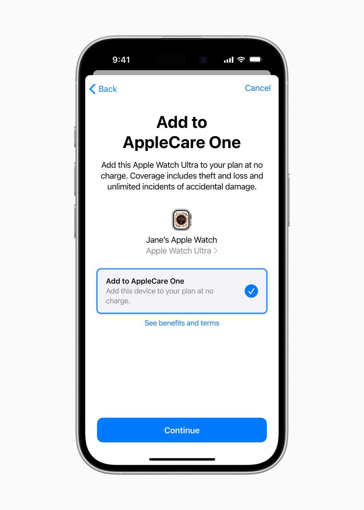 AppleCare Oneにデバイスを追加する際の画面