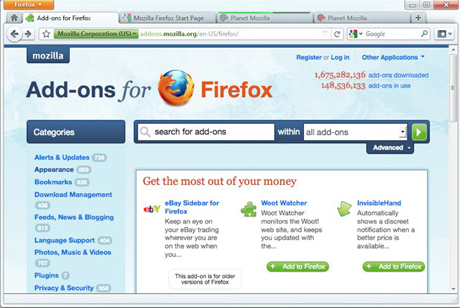 Firefox 4のデザイン。アドレスバーの上にタブがあり、ホームボタンがホームタブとなっている。