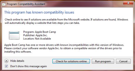 Boot Camp 2.1では、互換性に問題があるとのメッセージが表示されるが、Windows 7で問題なく動作する。ただし、インストール後にWindows Updateを実行する必要がある。