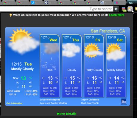 「AniWeather」では、天気予報をアニメーション表示するポップアップが提供される。