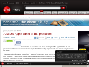 Analyst： Apple tablet ’in full production’ | Nanotech - The Circuits Blog - CNET News