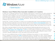 Windows Azure ： Windows Azure Platform Now Generally Available in 21 Countries